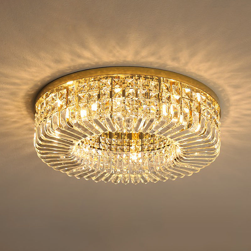 Minimalist Style Flush Light Circular Flushmount Ceiling Lamp with Crystal Shade for Bedroom