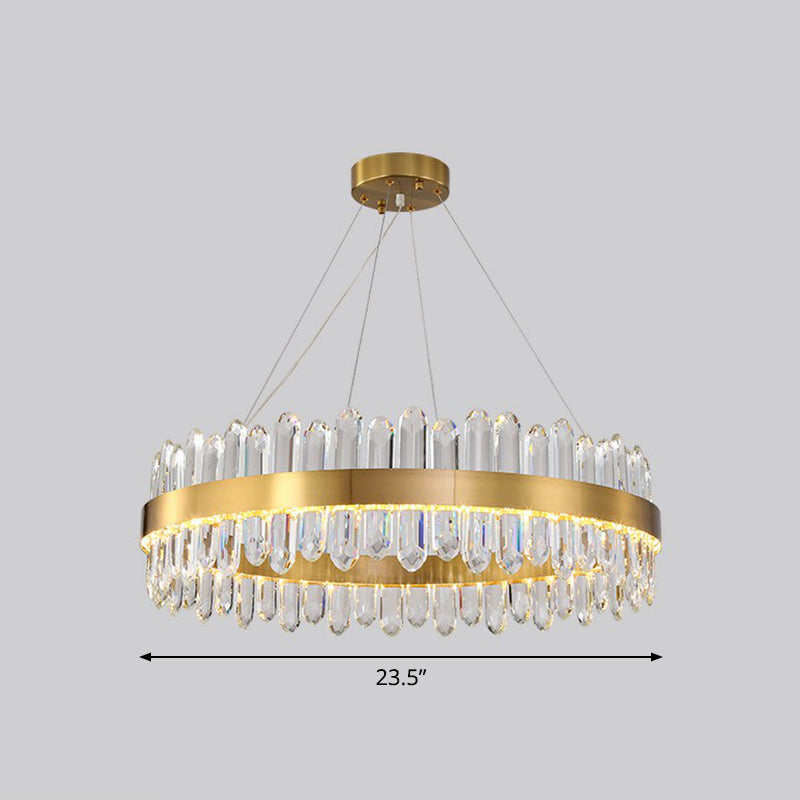 Gold Finish Halo Chandelier Pendant Minimalist K9 Crystal Icicle LED Hanging Light Fixture