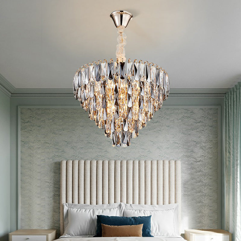 Minimalistischer Kegel Anhänger Kronleuchter K9 Rauchgrau Kristall Wohnzimmer -Federung Lampe