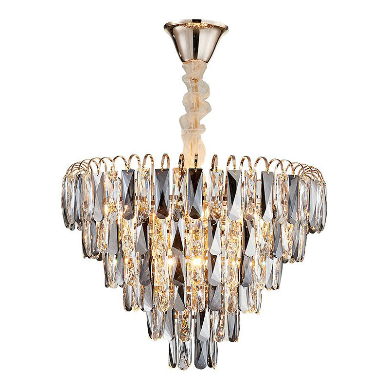 Minimalist Cone Pendant Chandelier K9 Smoke Grey Crystal Living Room Suspension Lamp