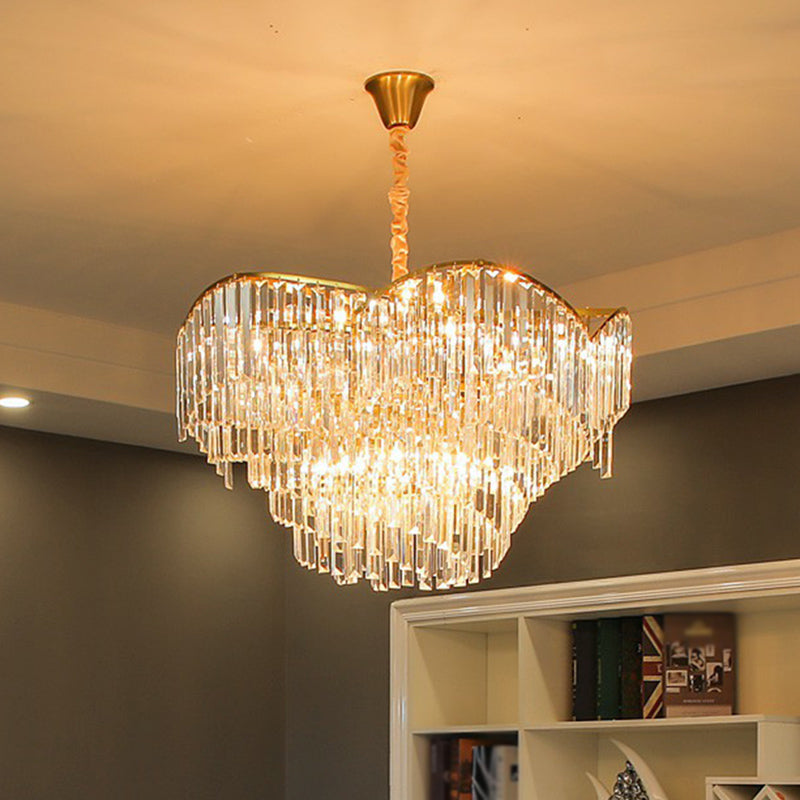 Gold Finish Conical Suspension Light Minimalism Prismatic Crystal Chandelier for Living Room