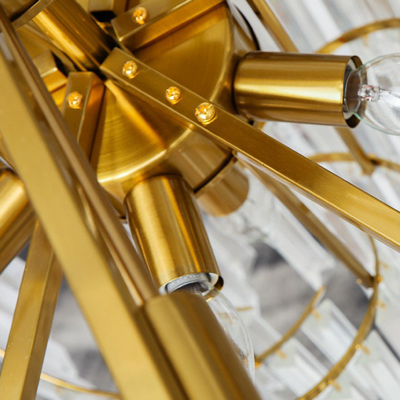 Gold Finish Conical Suspension Light Minimalism Prismatic Crystal Chandelier for Living Room