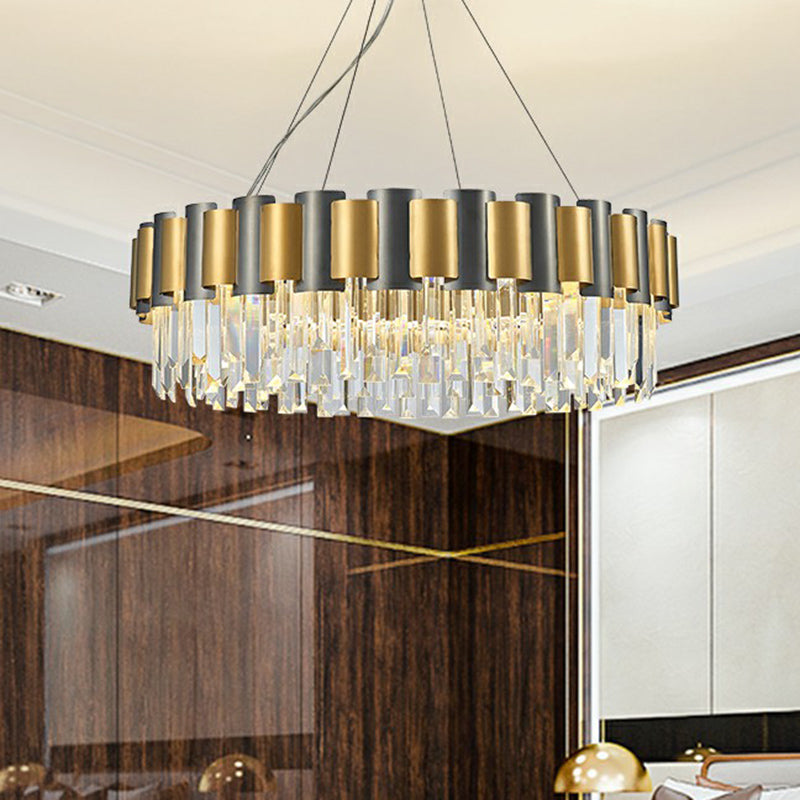 Circular Crystal Prism Hanging Lamp Simplicity Gold and Black Chandelier Pendant Light