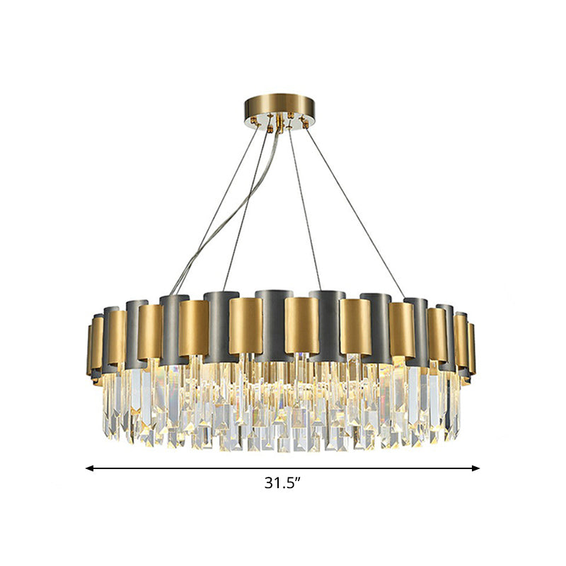 Circular Crystal Prism Hanging Lamp Simplicity Gold and Black Chandelier Pendant Light