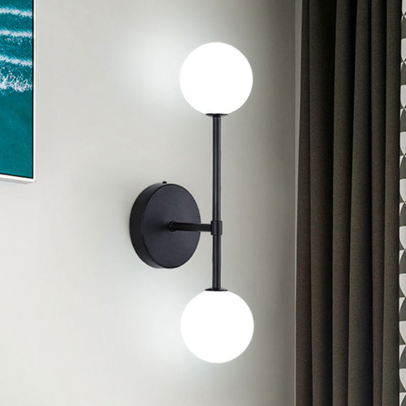 Black/Gold Ball Sconce Light Contemporary 2 Lights Opal Glass Led Flush Mount Wall Sconce