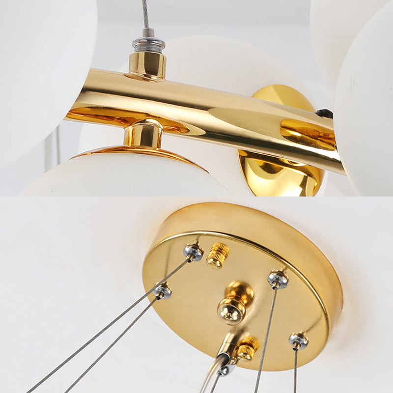 Lámpara de lámpara de pelota de vidrio de ópalo poste moderno 25 luces doradas colgante colgante de colgante