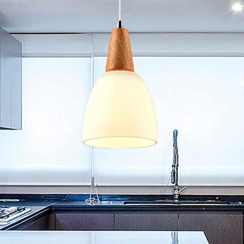 Bowl Drop Pendant Nordic Matte White Glass 1/2/3-Head Beige Hanging Lamp Kit for Dining Room