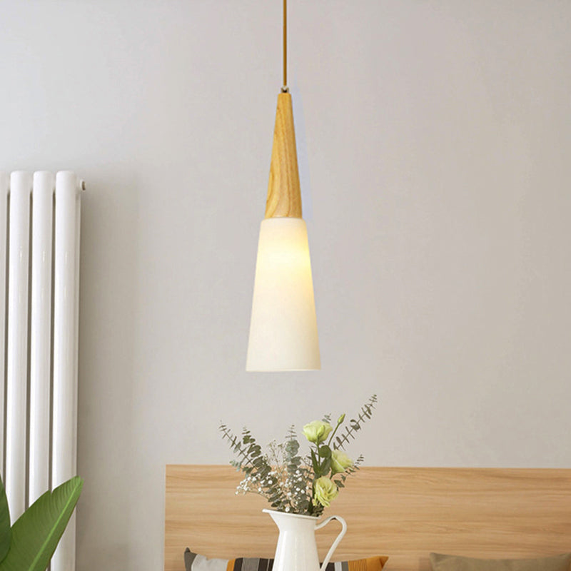 Opal Glass Slim Cone Hanging Light Corridor Simple Style Pendant Lamp in White