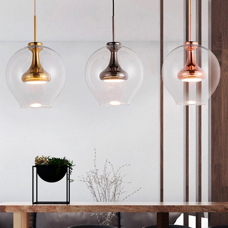 Sphere Clear Glass Pendant Light Contemporary 1 Light Nickle/Gold/Rose Gold Led Hanging Lamp Kit in White/Warm Light