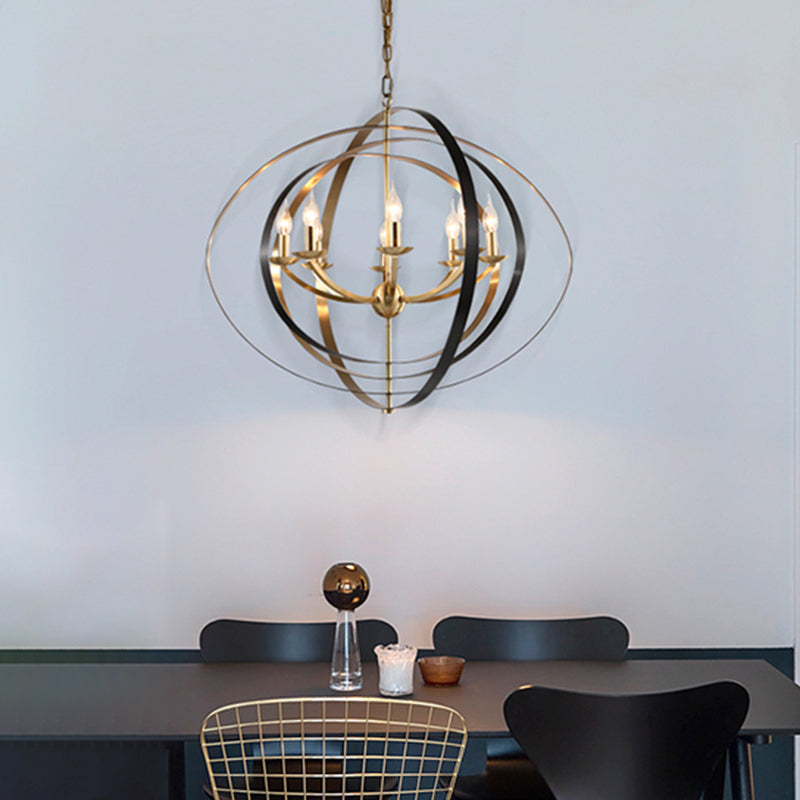 8 Lights Pendant Light Classic Candle Metal Hanging Chandelier in Gold for Living Room with Ring