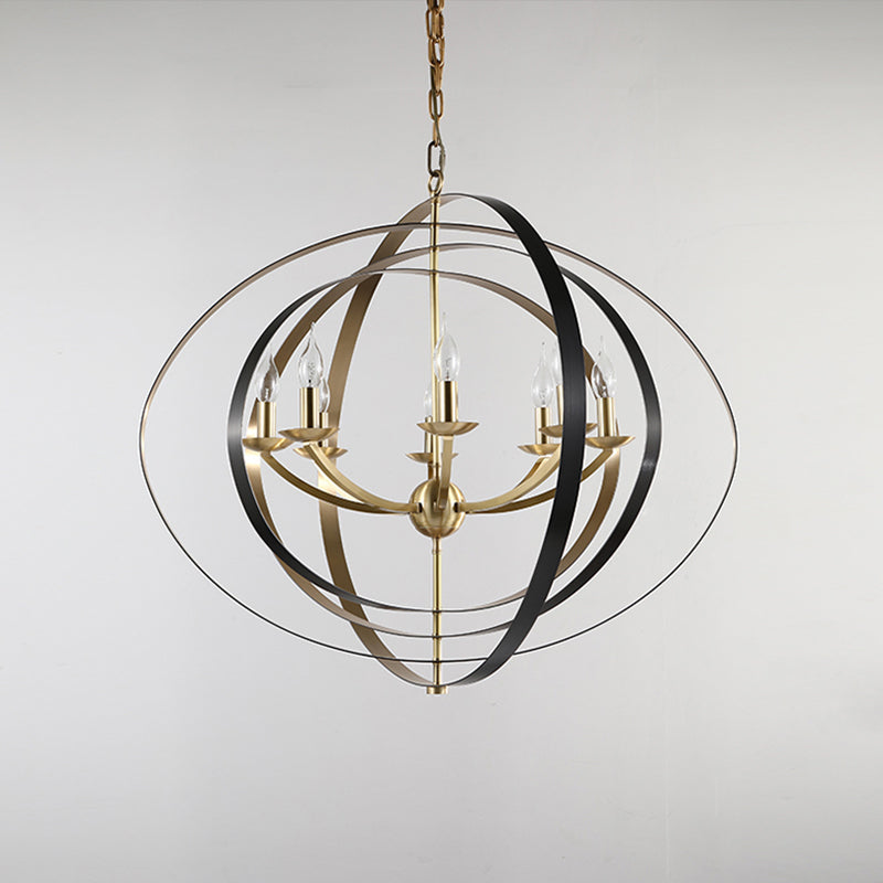 8 Lights Pendant Light Classic Candle Metal Hanging Chandelier in Gold for Living Room with Ring