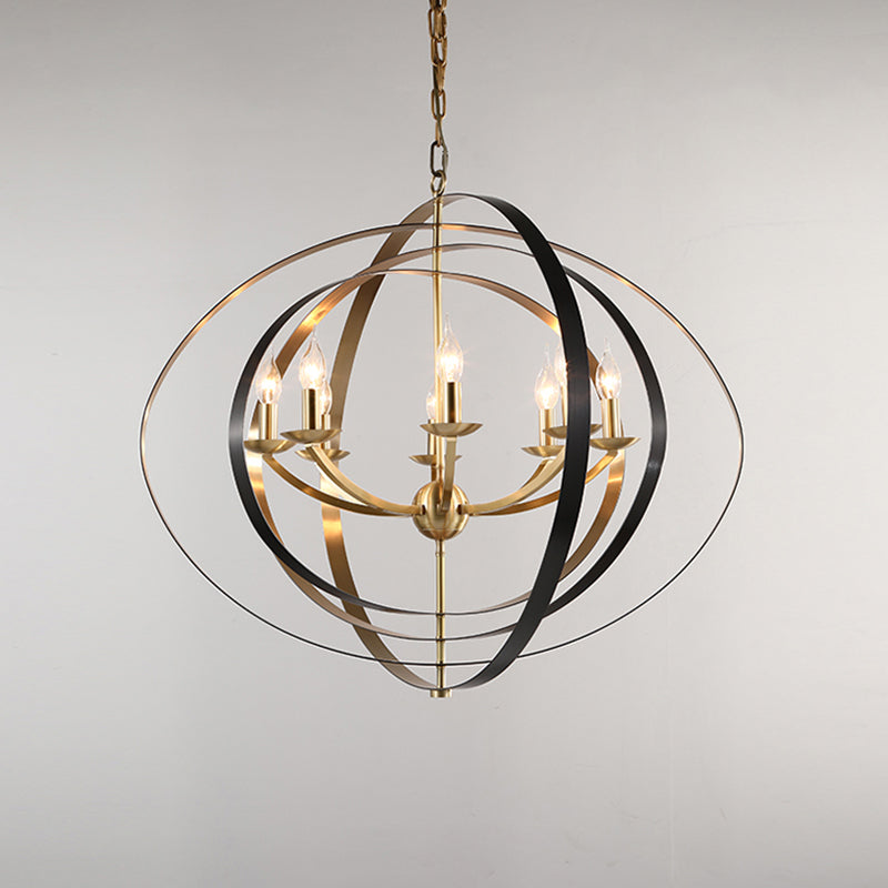 8 Lights Pendant Light Classic Candle Metal Hanging Chandelier in Gold for Living Room with Ring