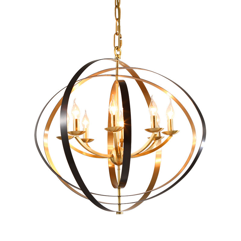 8 Lights Pendant Light Classic Candle Metal Hanging Chandelier in Gold for Living Room with Ring