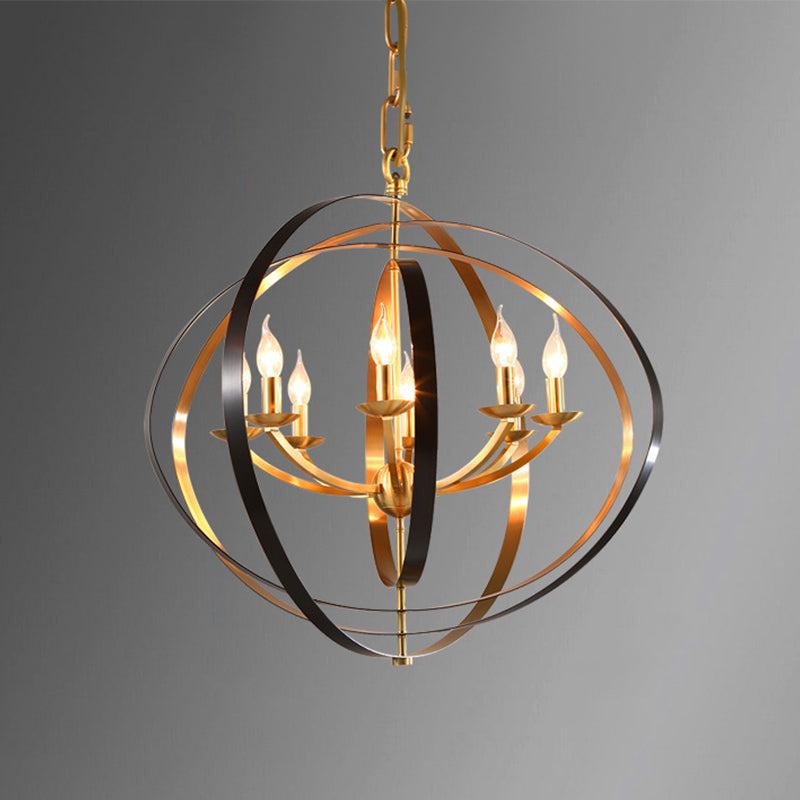 8 Lights Pendant Light Classic Candle Metal Hanging Chandelier in Gold for Living Room with Ring