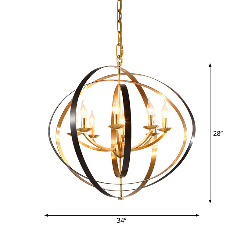 8 Lights Pendant Light Classic Candle Metal Hanging Chandelier in Gold for Living Room with Ring