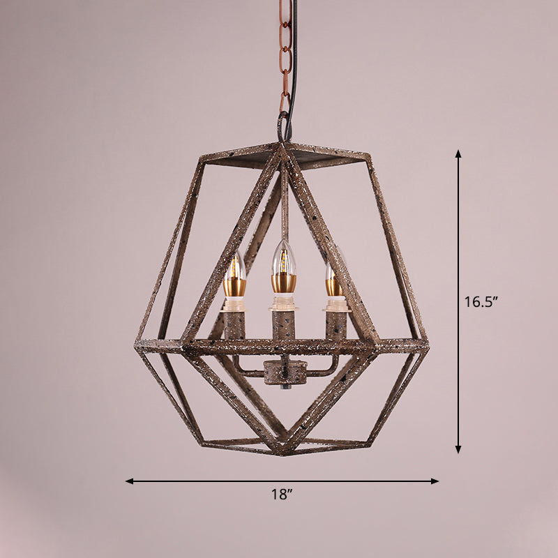 Rust Geometric Pendant Lighting Classic Metal 3 Lights Dining Room Chandelier with Candle Shade