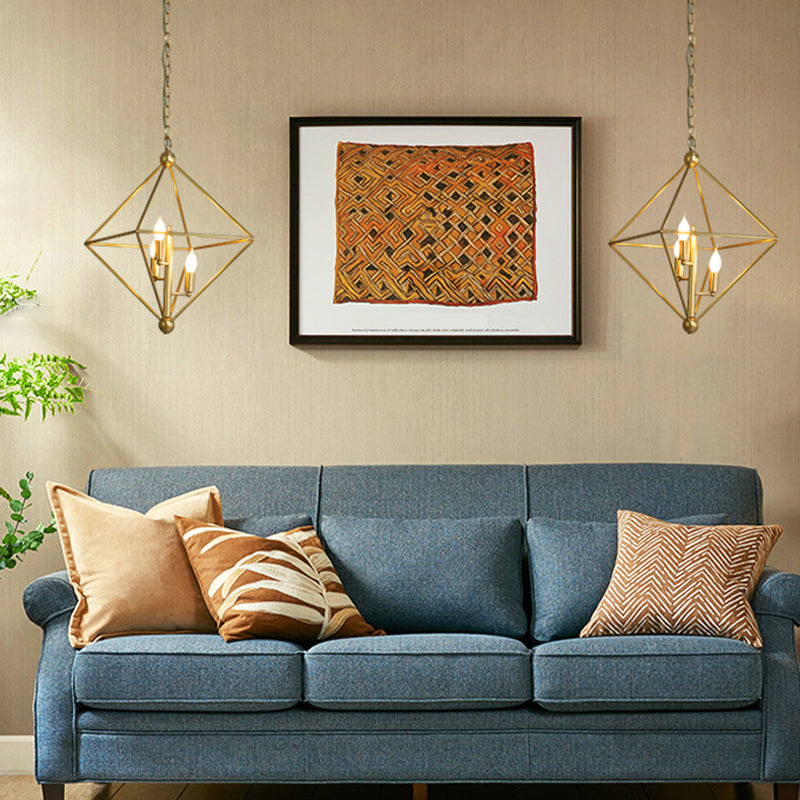 Metal Gold Pendant Lamp Candle-Style 4 Lights Classic Chandelier Light Fixture for Living Room
