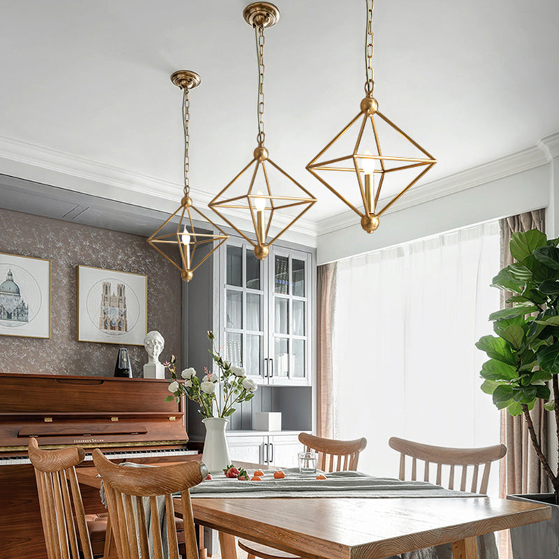Metal Gold Pendant Lamp Candle-Style 4 Lights Classic Chandelier Light Fixture for Living Room