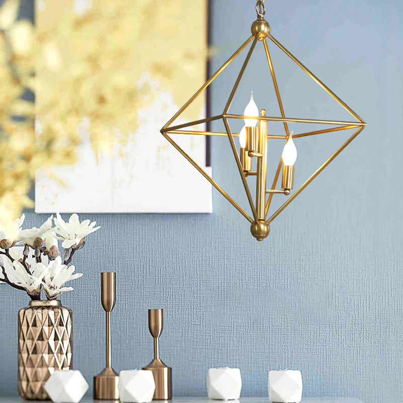Metal Gold Pendant Lamp Candle-Style 4 Lights Classic Chandelier Light Fixture for Living Room