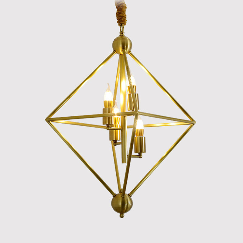 Metal Gold Pendant Lamp Candle-Style 4 Lights Classic Chandelier Light Fixture for Living Room