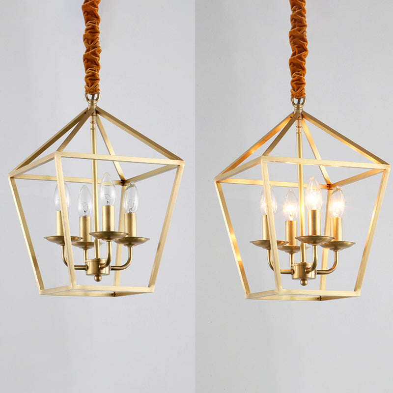 4 Bulbs Ceiling Lamp with Geometric Shade Metal Traditional Dining Room Chandelier Pendant Light in Gold