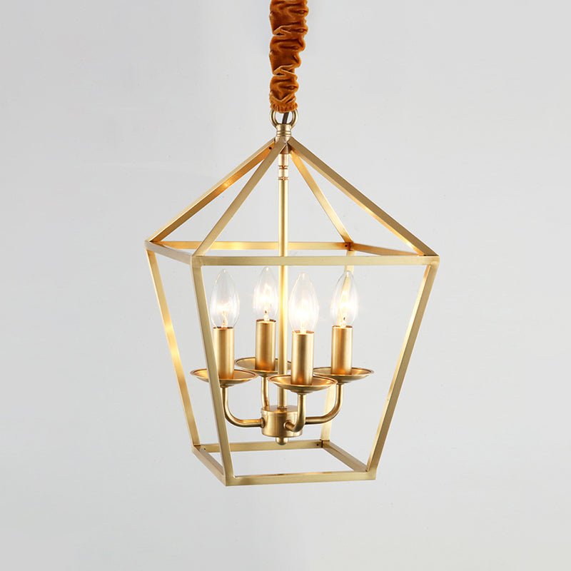 4 Bulbs Ceiling Lamp with Geometric Shade Metal Traditional Dining Room Chandelier Pendant Light in Gold