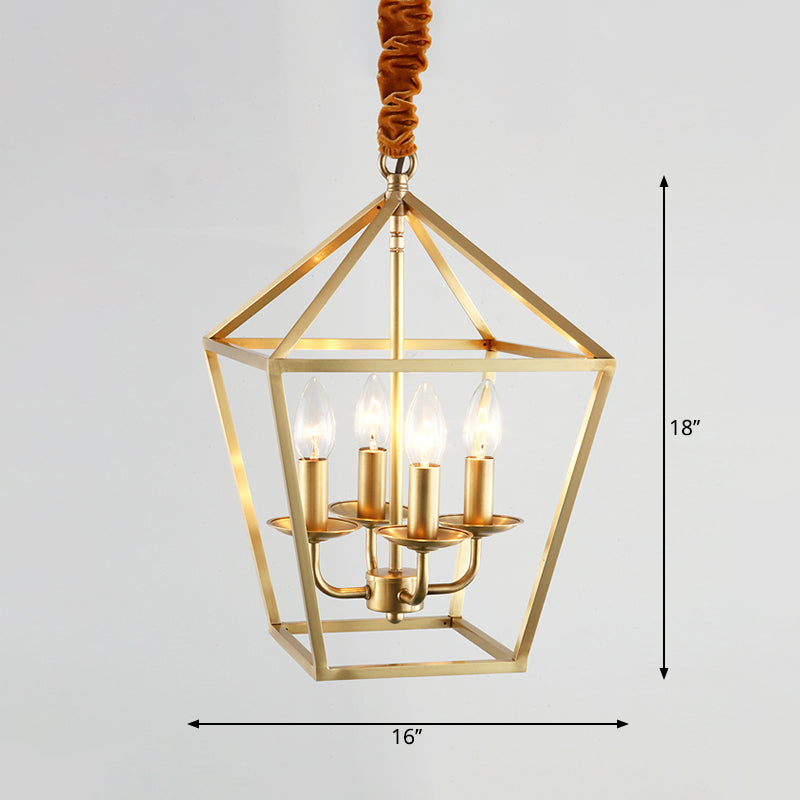 4 Bulbs Ceiling Lamp with Geometric Shade Metal Traditional Dining Room Chandelier Pendant Light in Gold