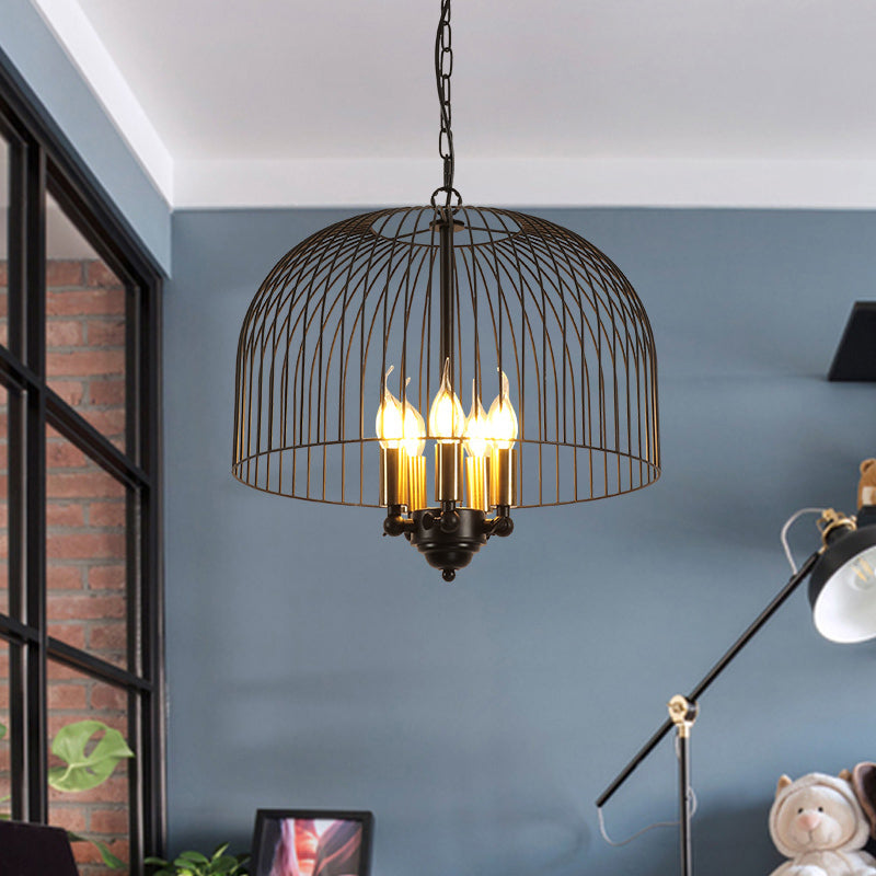 Birdcage eetkamer plafond kroonluchter klassieke metaal 5 lichten zwart hangende armatuur