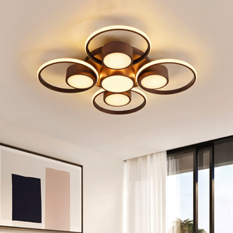 Modernism 2/4/6 Lights LED Ceiling Flush Mount Light with Acrylic Shade Brown Round Ceiling Light Fixture in Warm/White Light