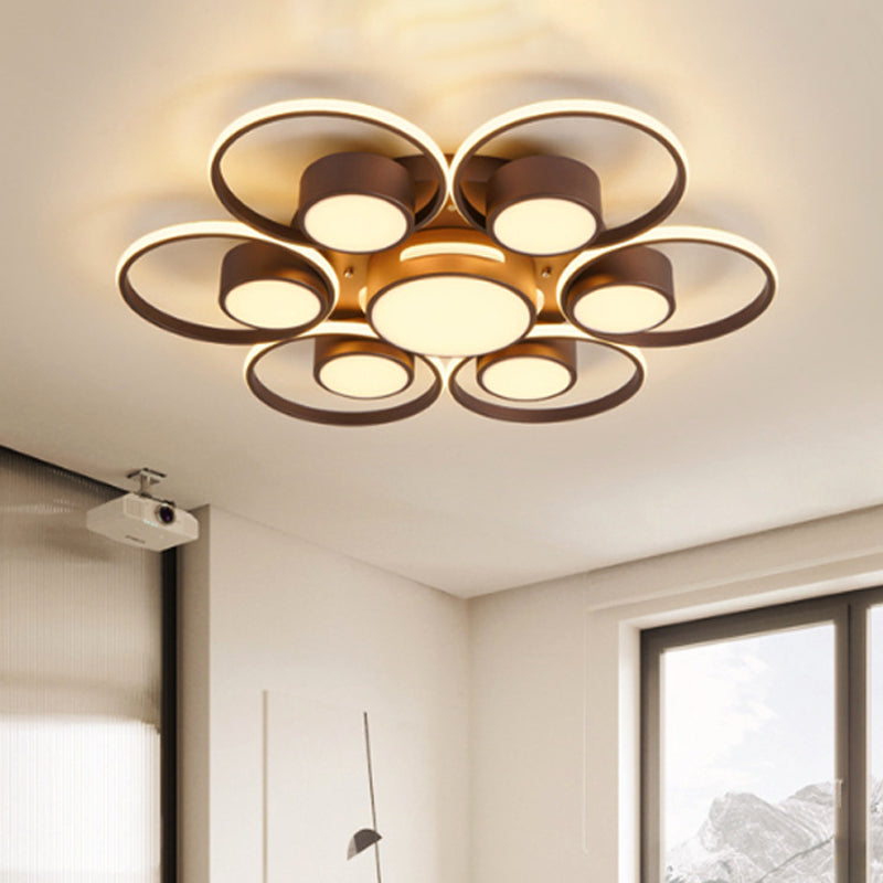 Modernism 2/4/6 Lights LED Ceiling Flush Mount Light with Acrylic Shade Brown Round Ceiling Light Fixture in Warm/White Light