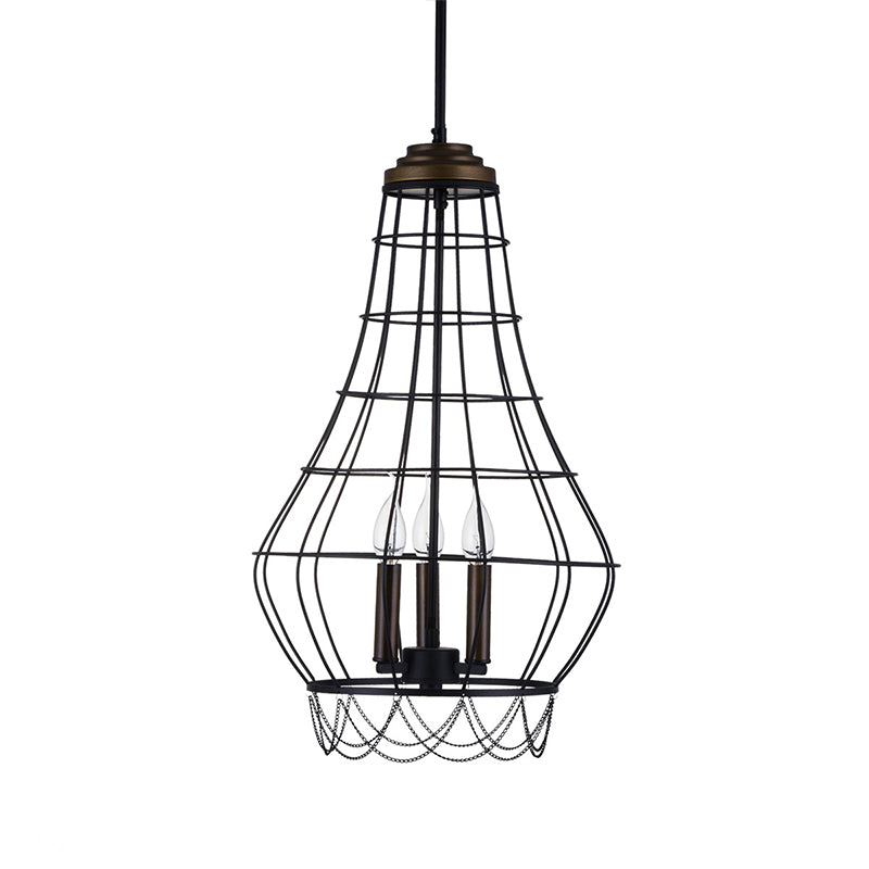 Metal Candle Hanging Chandelier Traditional 3 Lights Living Room Pendant Light with Cage