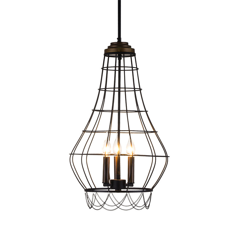Metal Candle Hanging Chandelier Traditional 3 Lights Living Room Pendant Light with Cage