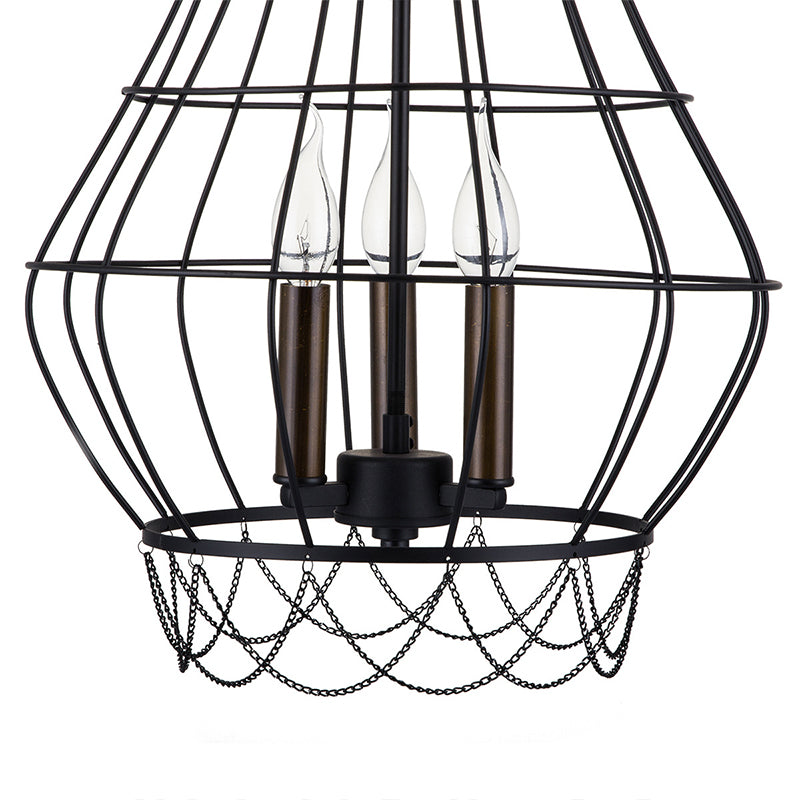Metal Candle Hanging Chandelier Traditional 3 Lights Living Room Pendant Light with Cage