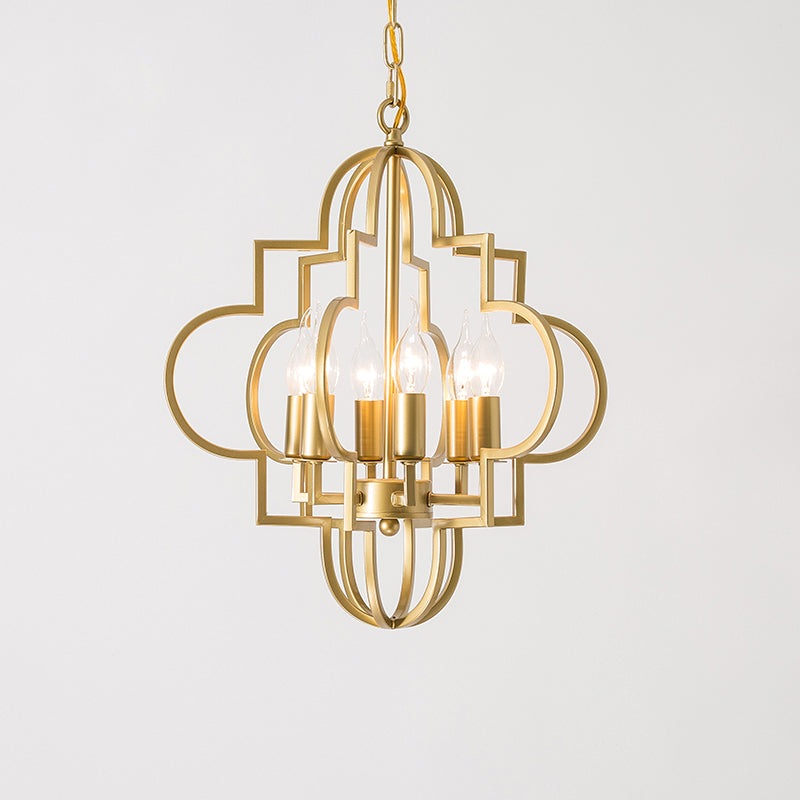 Metal Gold Pendant Lamp Candle Shade 6 Lights Classic Chandelier Light Fixture for Bedroom