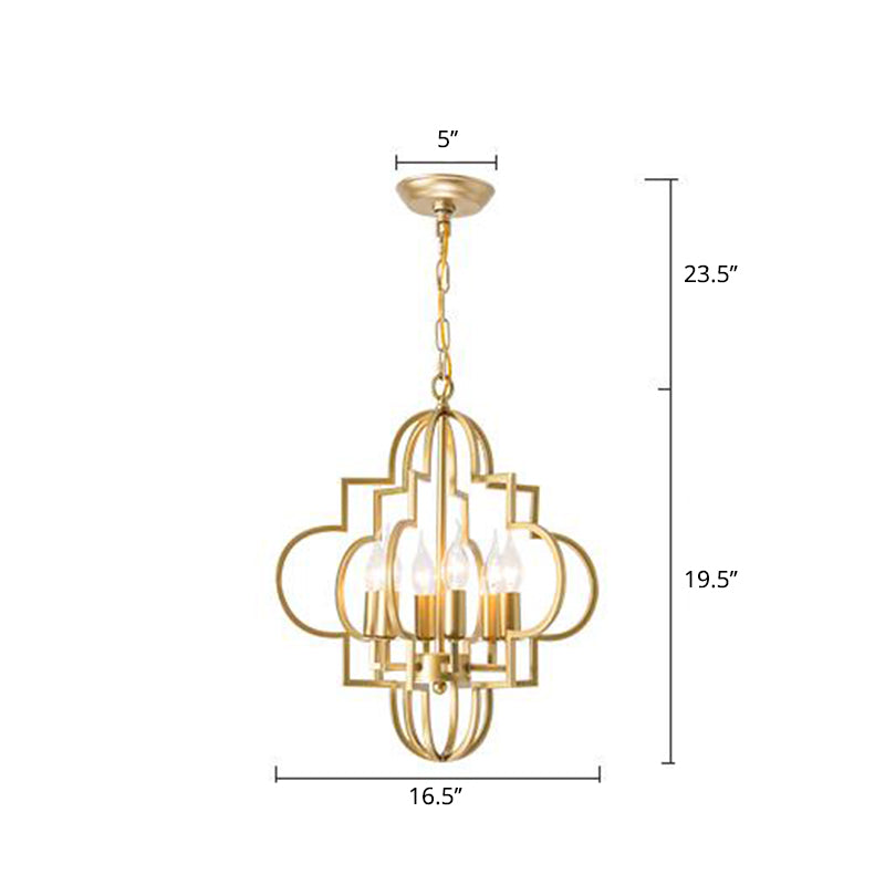 Metal Gold Pendant Lamp Candle Shade 6 Lights Classic Chandelier Light Fixture for Bedroom