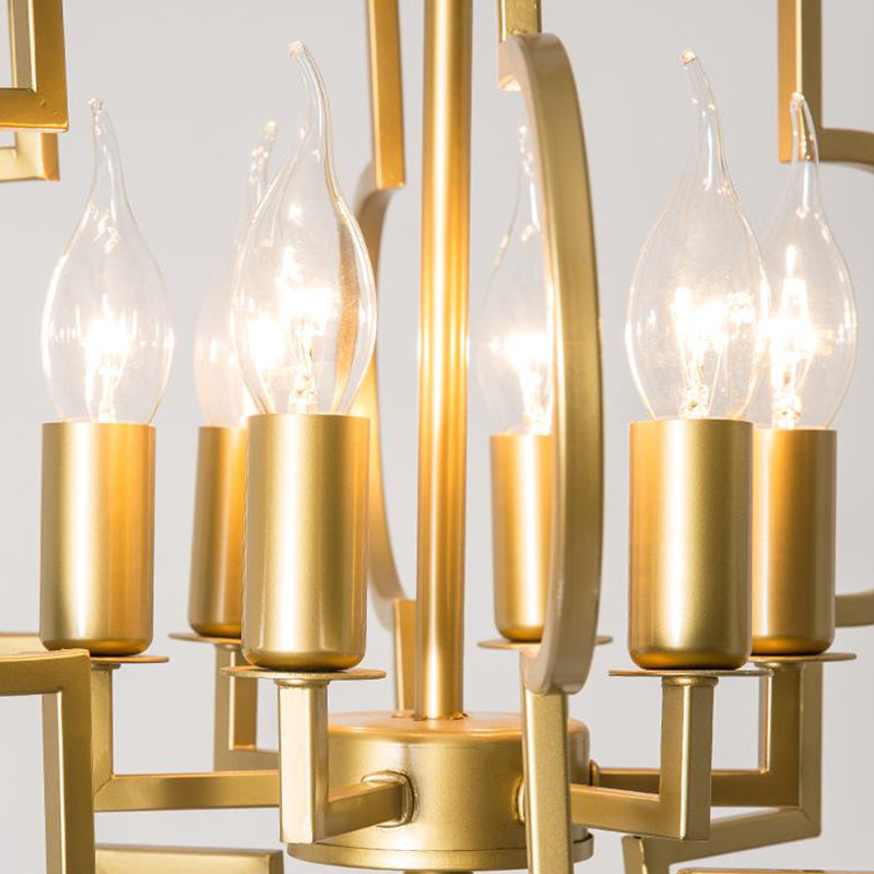 Metal Gold Pendant Lamp Candle Shade 6 Lights Classic Chandelier Light Fixture for Bedroom