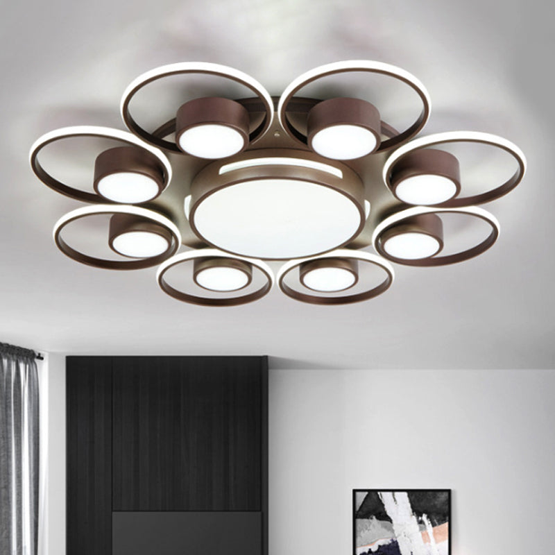 Modernism 2/4/6 Lights LED Ceiling Flush Mount Light with Acrylic Shade Brown Round Ceiling Light Fixture in Warm/White Light