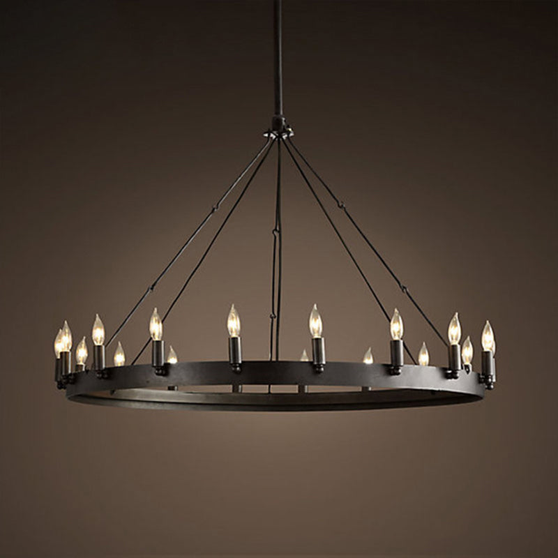 12/18 Lights Circle Chandelier Industrial Black Iron Hanging Lamp Kit with Bare Bulb Design