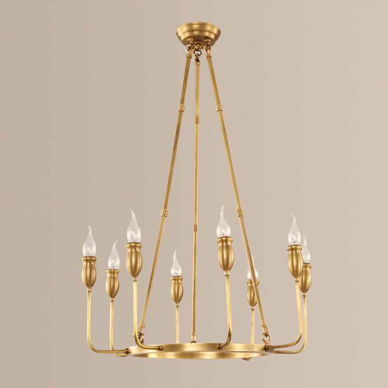 Candlestick Dining Table Suspension Lamp Retro Metal 6/8-Light Gold Chandelier Pendant Light with Adjustable Hanging Rod