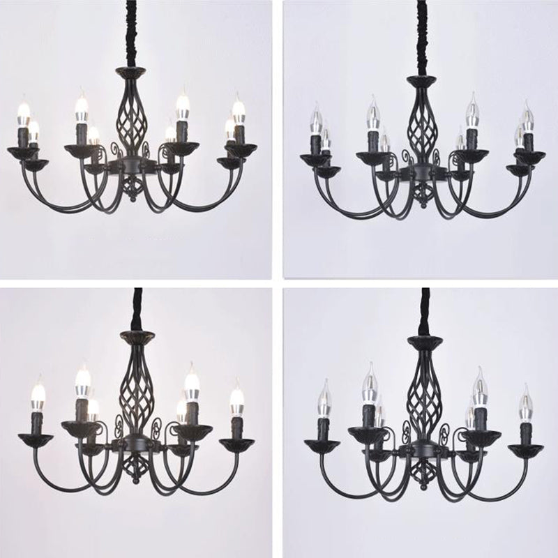 Black/White Swooping Arm Chandelier Lamp Traditional Metal 3/4/5 Lights Living Room Hanging Light