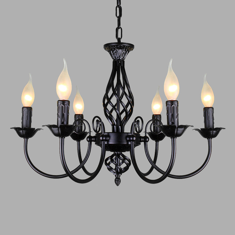 Black/White Swooping Arm Chandelier Lamp Traditional Metal 3/4/5 Lights Living Room Hanging Light