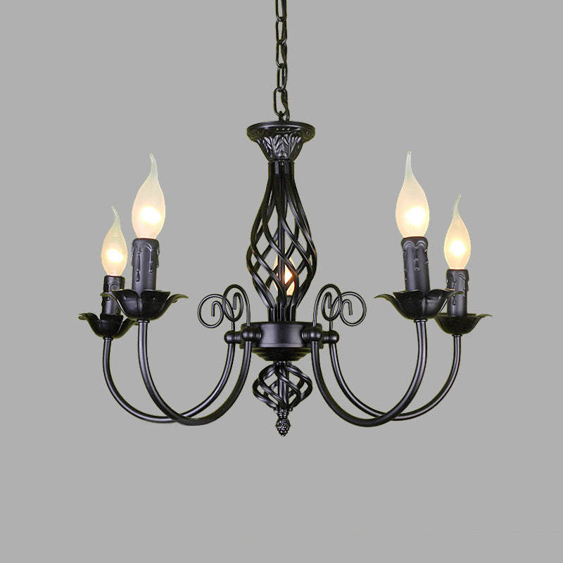 Black/White Swooping Arm Chandelier Lamp Traditional Metal 3/4/5 Lights Living Room Hanging Light
