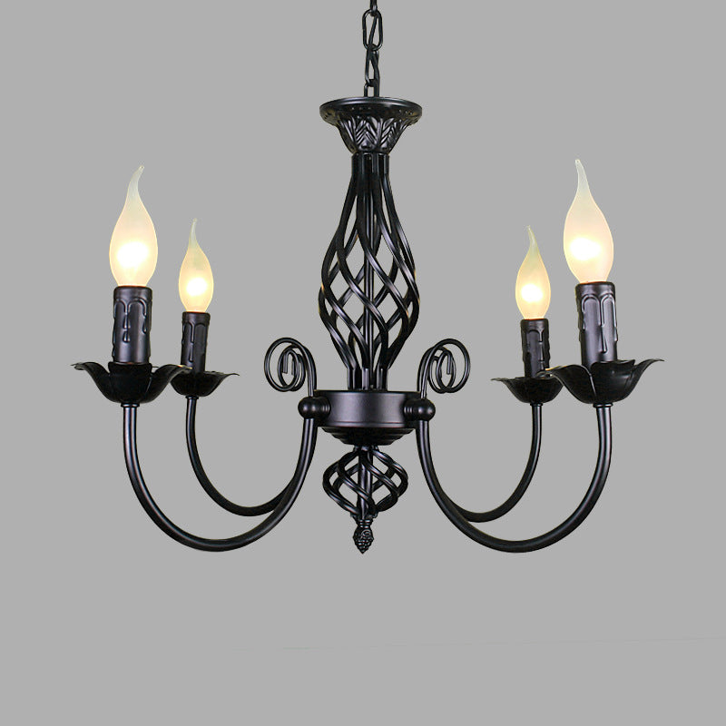 Black/White Swooping Arm Chandelier Lamp Traditional Metal 3/4/5 Lights Living Room Hanging Light
