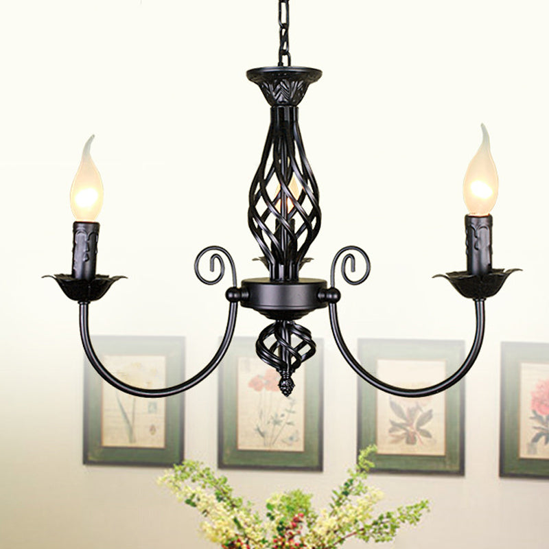 Black/White Swooping Arm Chandelier Lamp Traditional Metal 3/4/5 Lights Living Room Hanging Light