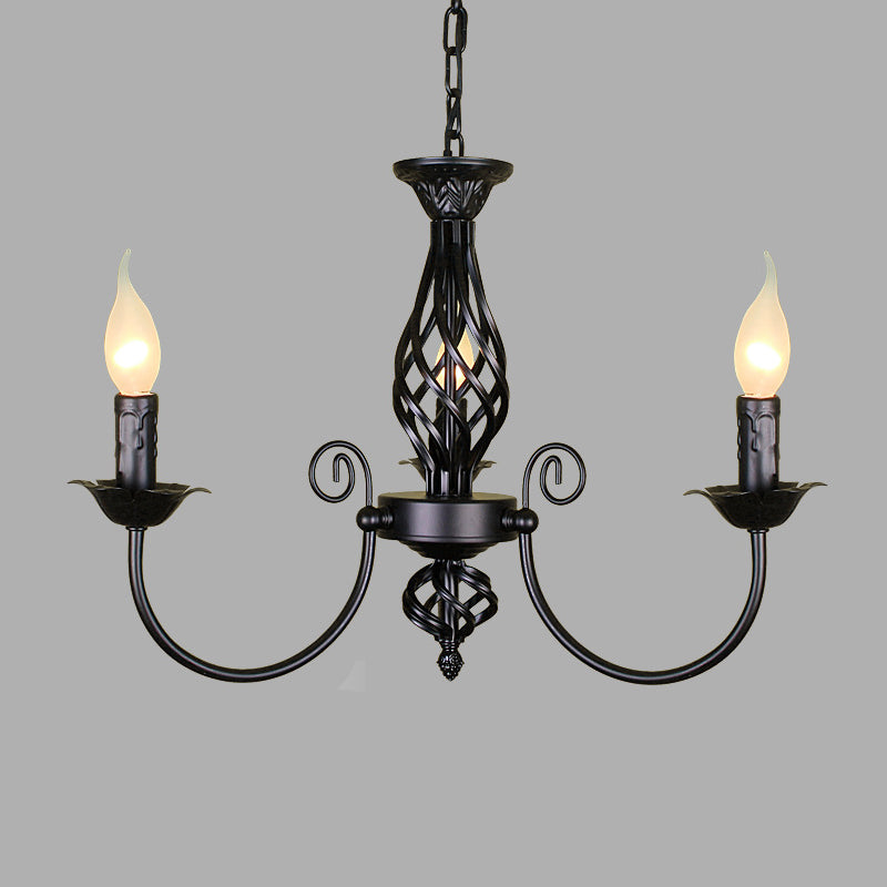 Black/White Swooping Arm Chandelier Lamp Traditional Metal 3/4/5 Lights Living Room Hanging Light
