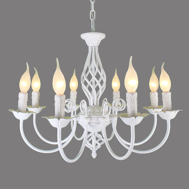 Black/White Swooping Arm Chandelier Lamp Traditional Metal 3/4/5 Lights Living Room Hanging Light