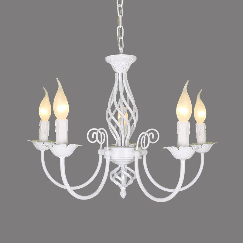 Black/White Swooping Arm Chandelier Lamp Traditional Metal 3/4/5 Lights Living Room Hanging Light