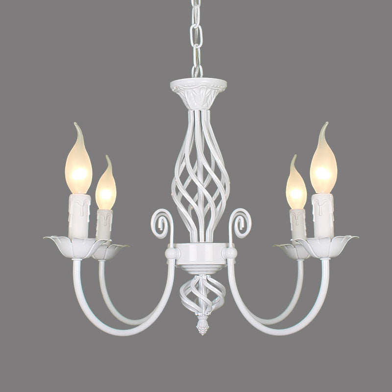 Black/White Swooping Arm Chandelier Lamp Traditional Metal 3/4/5 Lights Living Room Hanging Light