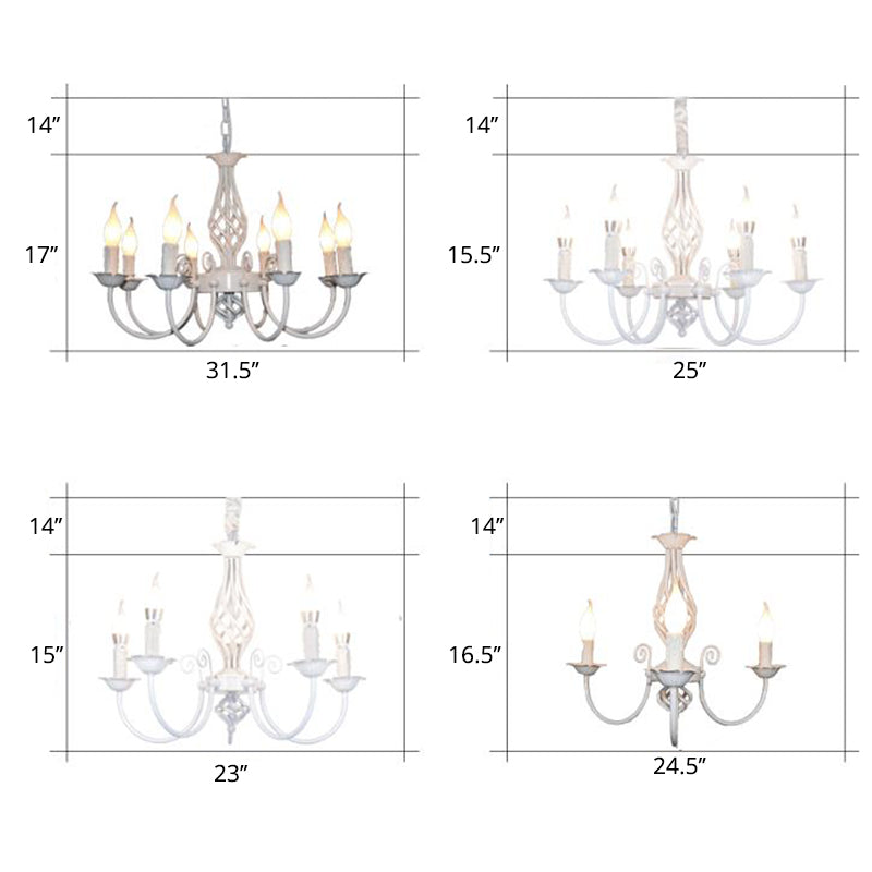 Black/White Swooping Arm Chandelier Lamp Traditional Metal 3/4/5 Lights Living Room Hanging Light