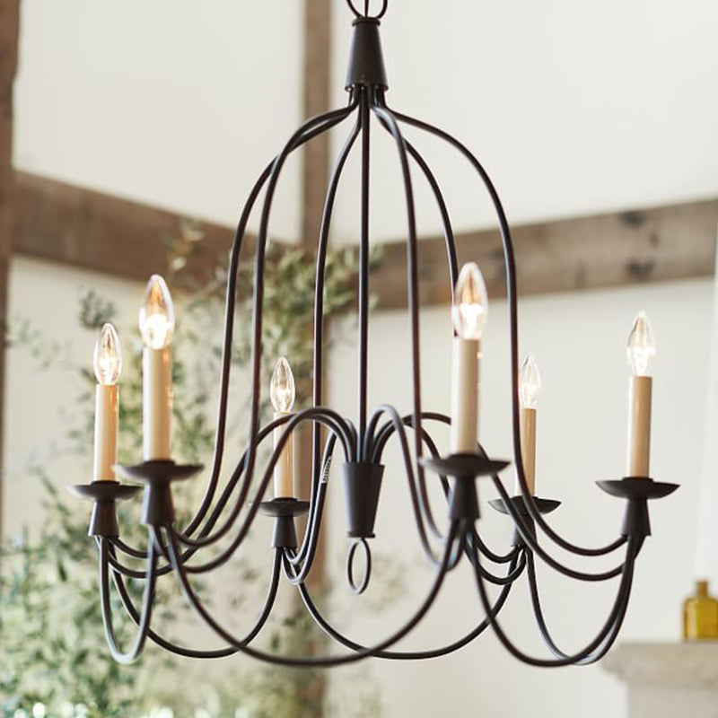Gebogen arm eetkamer plafond kroonluchter klassiek metaal 3/6 lichten zwart hangende lamp voor eetkamer